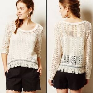 Anthropologie Akemi + Kin Franja Crochet Fringed Top in Ivory.